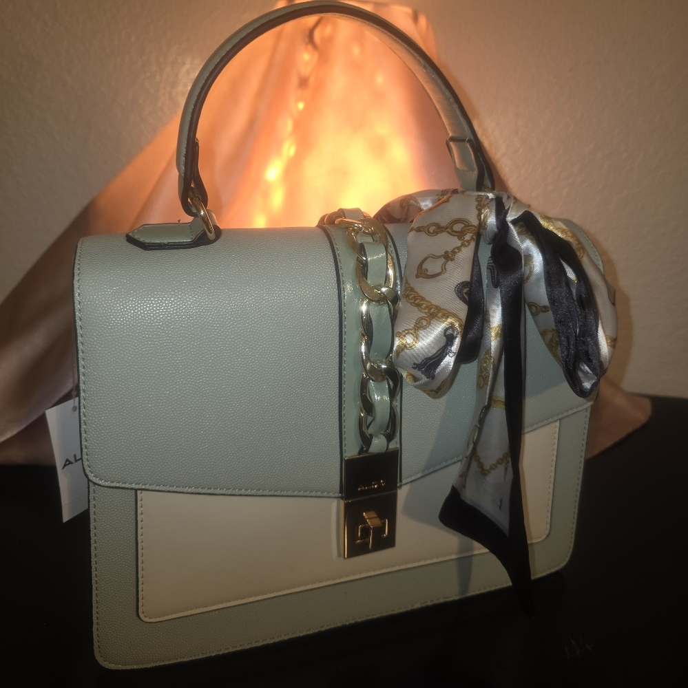 Aldo Mint Green and Cream Satchel
